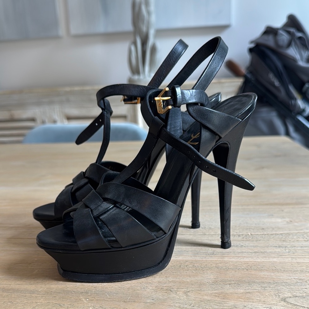 Yves Saint Laurent Black High Heel Platform Sandals